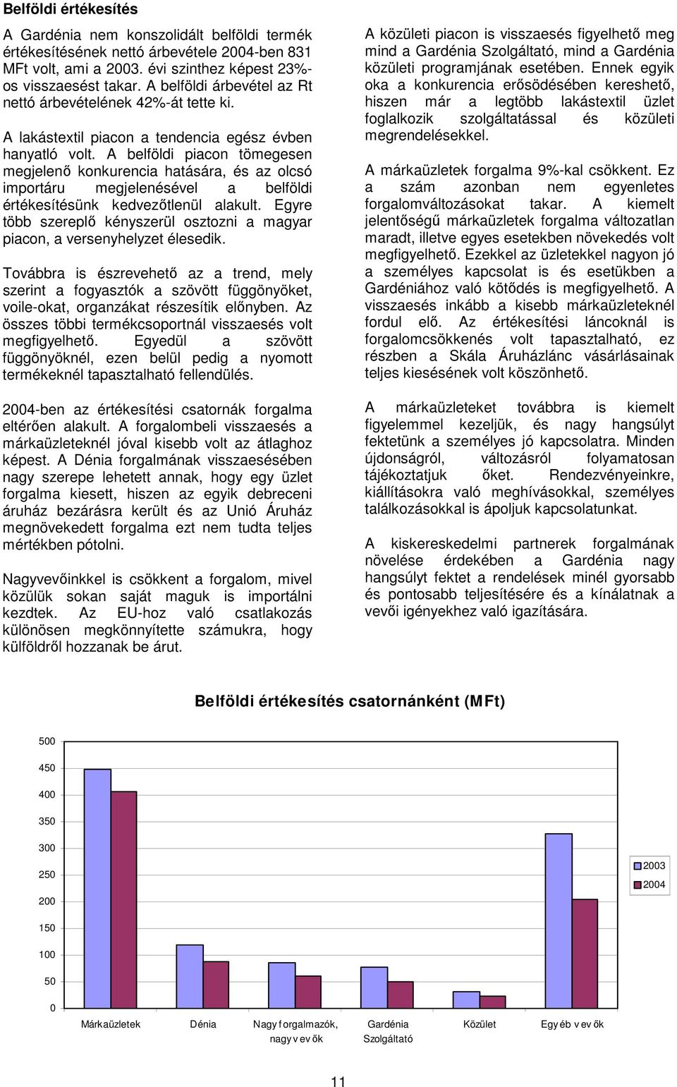 A belföldi piacon tömegesen megjelenı konkurencia hatására, és az olcsó importáru megjelenésével a belföldi értékesítésünk kedvezıtlenül alakult.