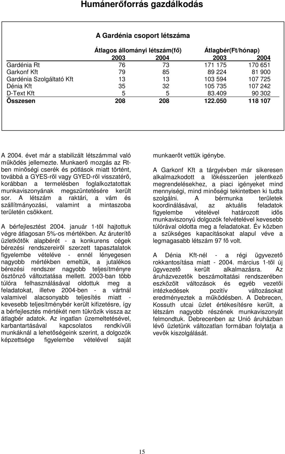 Munkaerı mozgás az Rtben minıségi cserék és pótlások miatt történt, továbbá a GYES-rıl vagy GYED-rıl visszatérı, korábban a termelésben foglalkoztatottak munkaviszonyának megszüntetésére került sor.