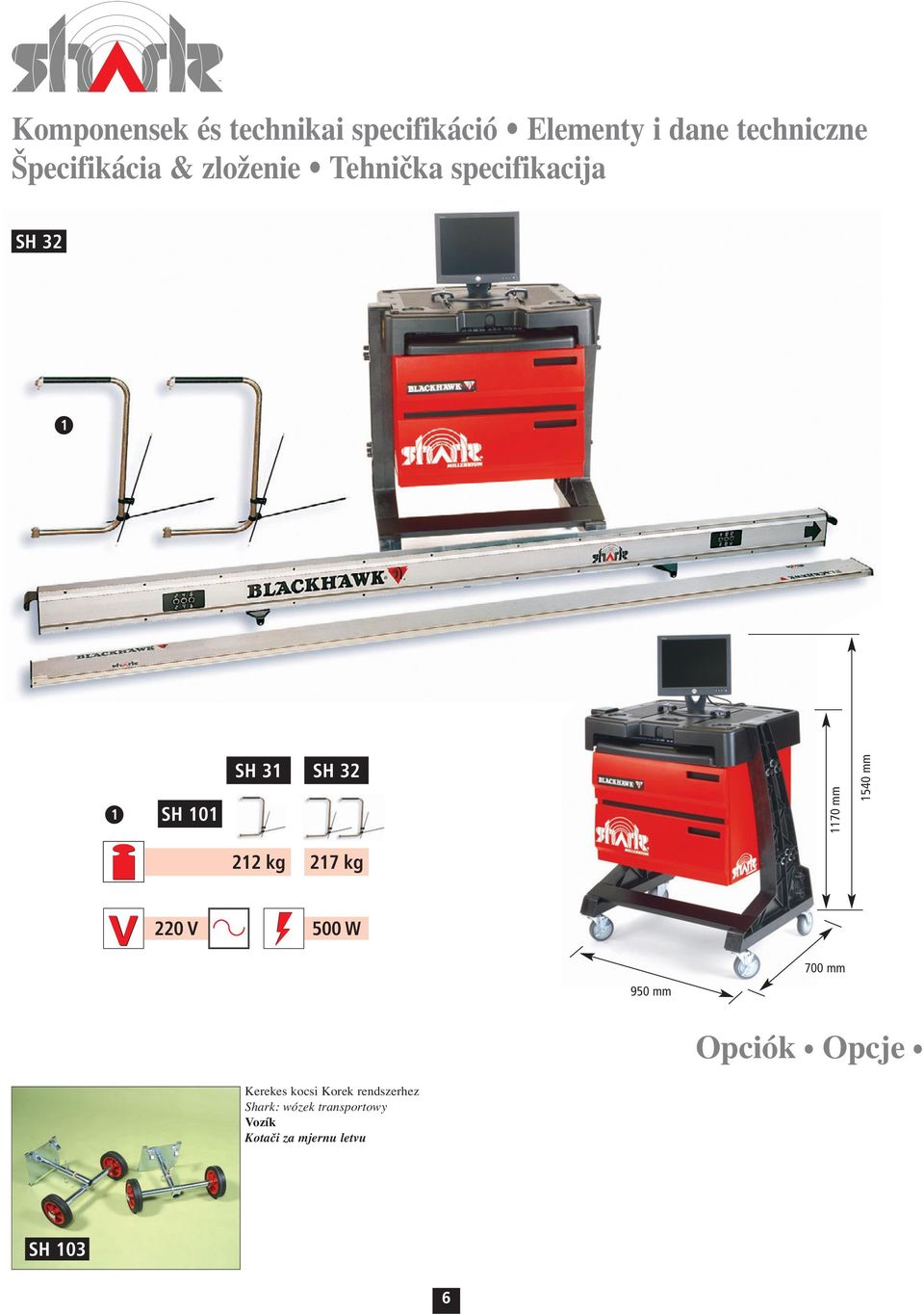 mm 540 mm 22 kg 27 kg 220 V 500 W 950 mm 700 mm Opciók Opcje Kerekes