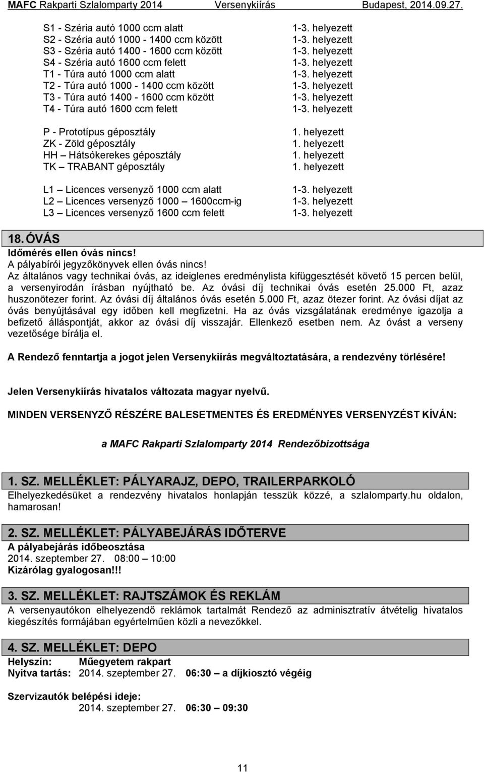 ccm alatt L2 Licences versenyző 1000 1600ccm-ig L3 Licences versenyző 1600 ccm felett 1. helyezett 1. helyezett 1. helyezett 1. helyezett 18. ÓVÁS Időmérés ellen óvás nincs!