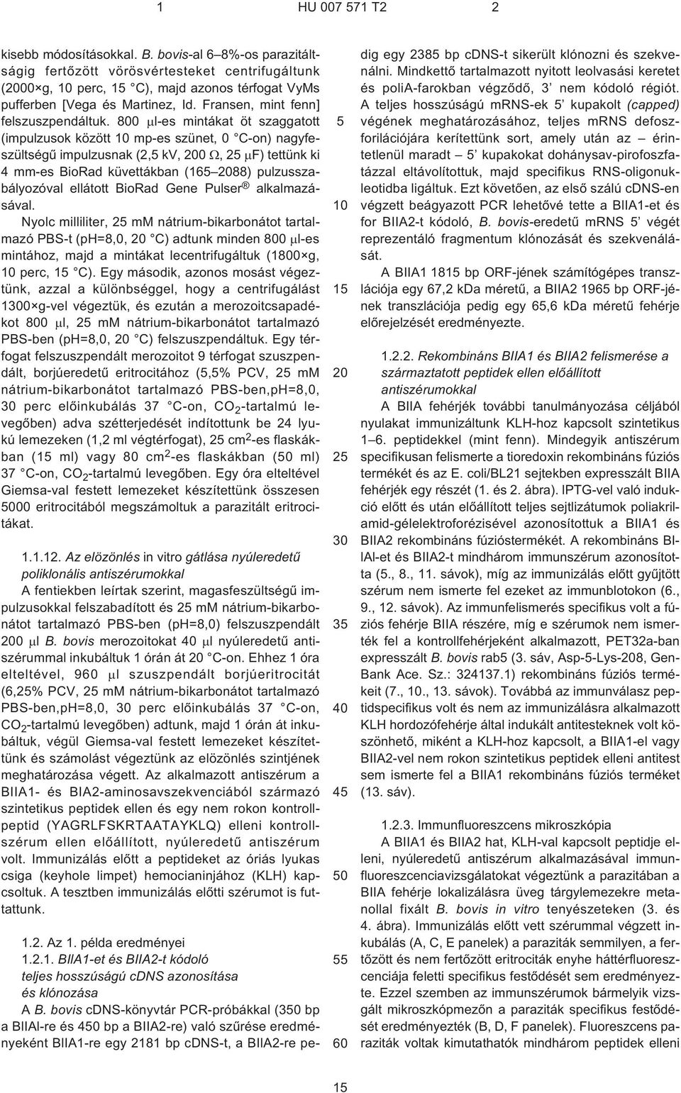 800 l¹es mintákat öt szaggatott (impulzusok között 10 mp¹es szünet, 0 C¹on) nagyfeszültségû impulzusnak (2,5 kv, 200, 25 F) tettünk ki 4 mm¹es BioRad küvettákban (165 2088) pulzusszabályozóval