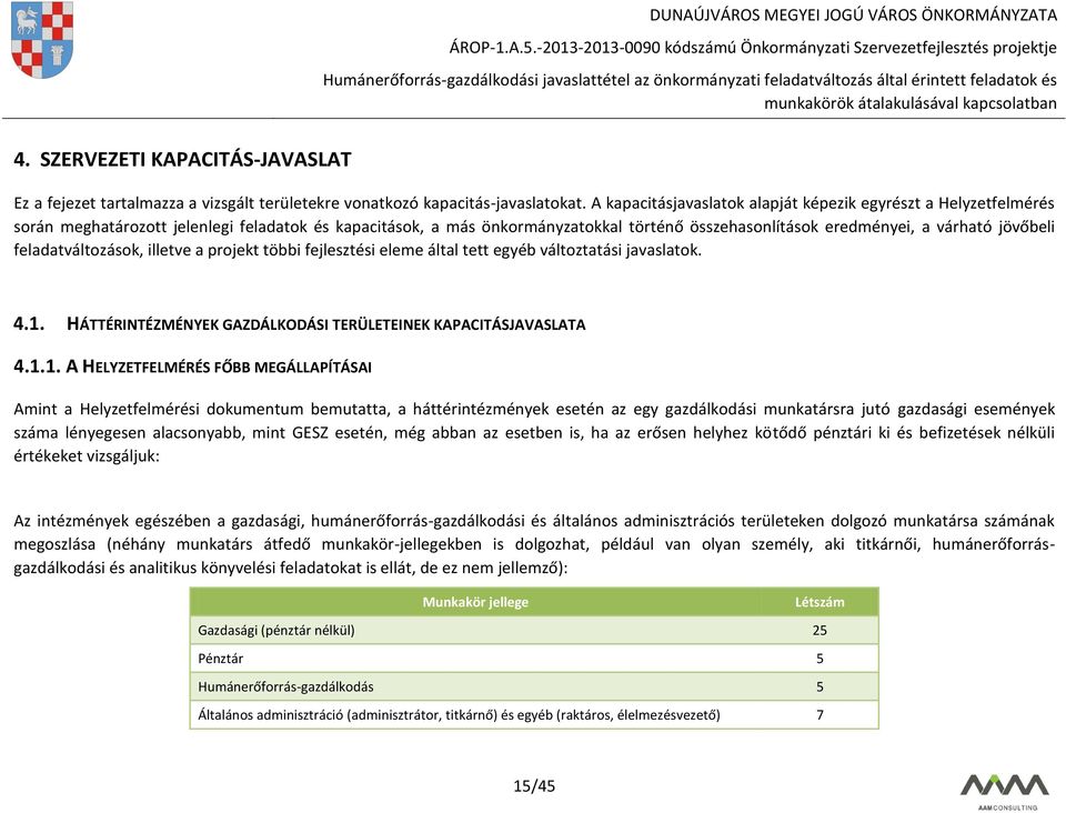 jövőbeli feladatváltozások, illetve a projekt többi fejlesztési eleme által tett egyéb változtatási javaslatok. 4.1.