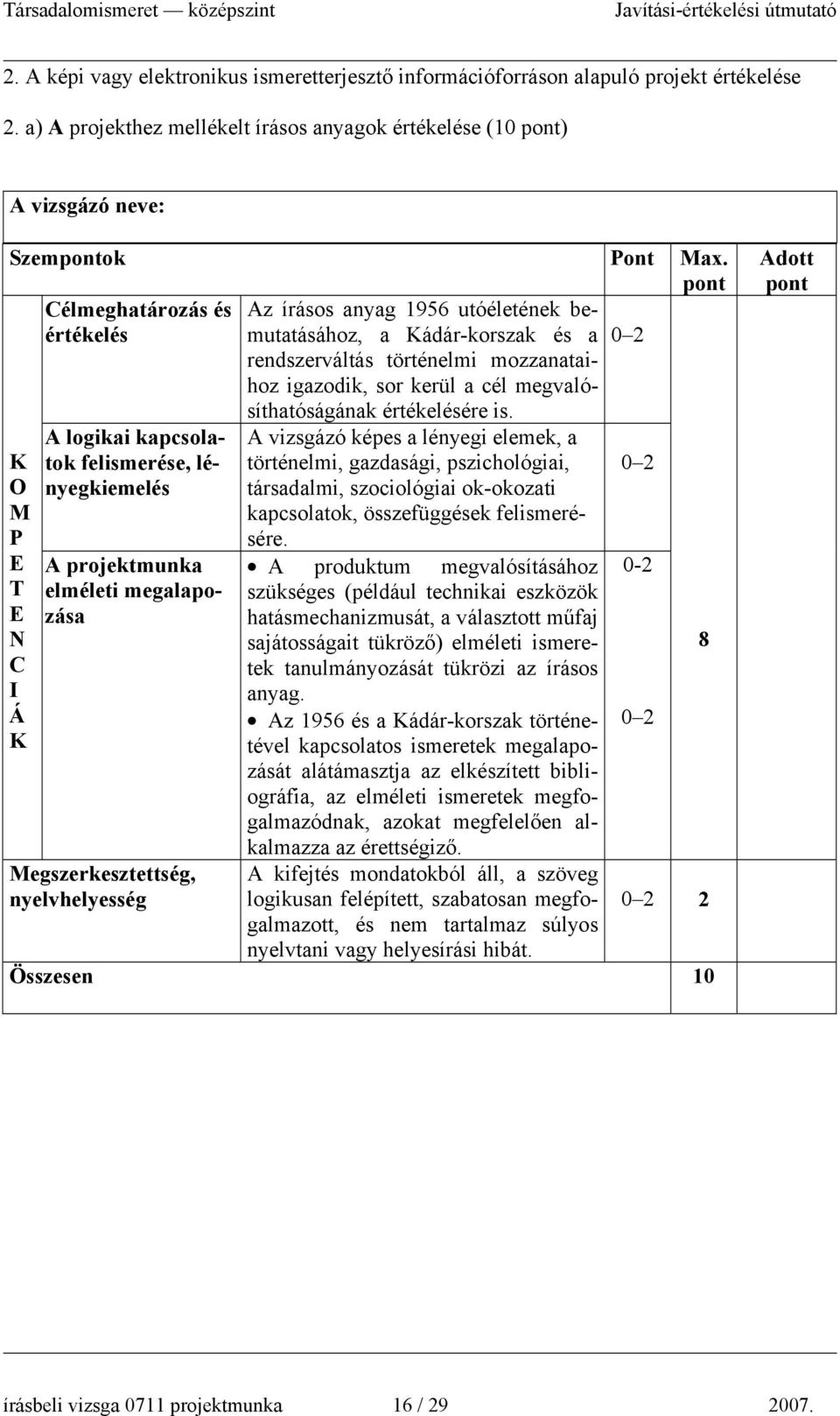 felismerése, lényegkiemelés A projektmunka elméleti megalapozása egszerkesztettség, nyelvhelyesség síthatóságának értékelésére is.