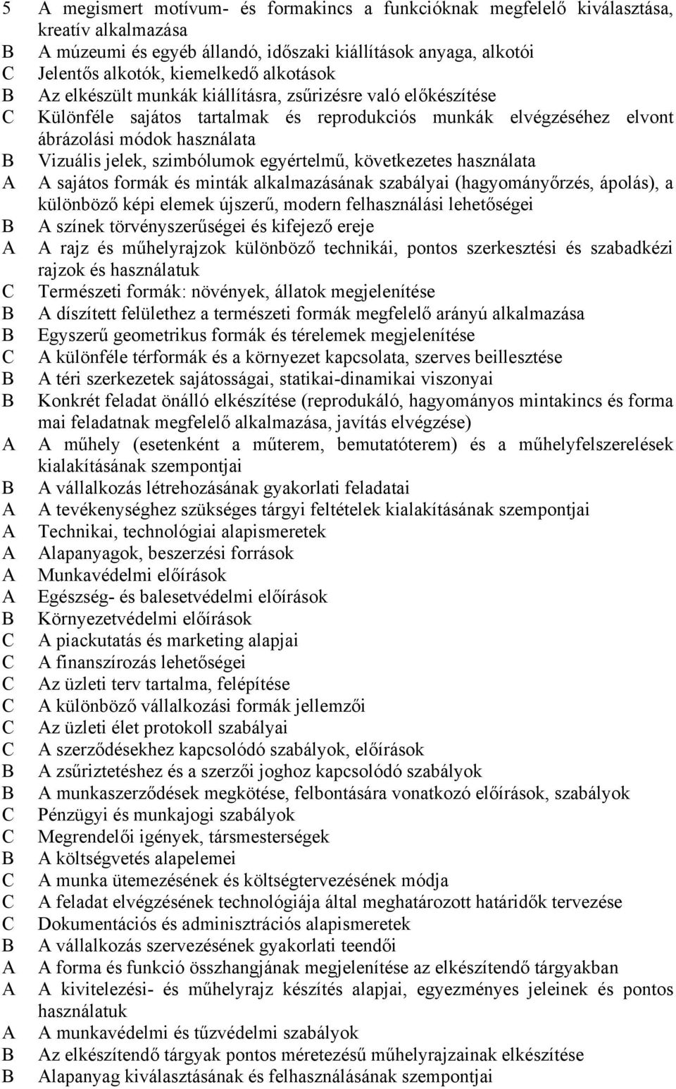 szimbólumok egyértelmű, következetes használata A A sajátos formák és minták alkalmazásának szabályai (hagyományőrzés, ápolás), a különböző képi elemek újszerű, modern felhasználási lehetőségei B A