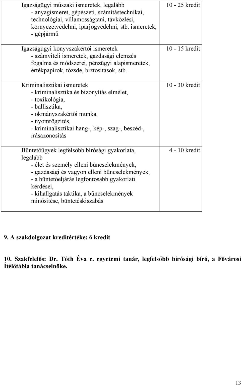 Kriminalisztikai ismeretek - kriminalisztika és bizonyítás elmélet, - toxikológia, - ballisztika, - okmányszakértői munka, - nyomrögzítés, - kriminalisztikai hang-, kép-, szag-, beszéd-,