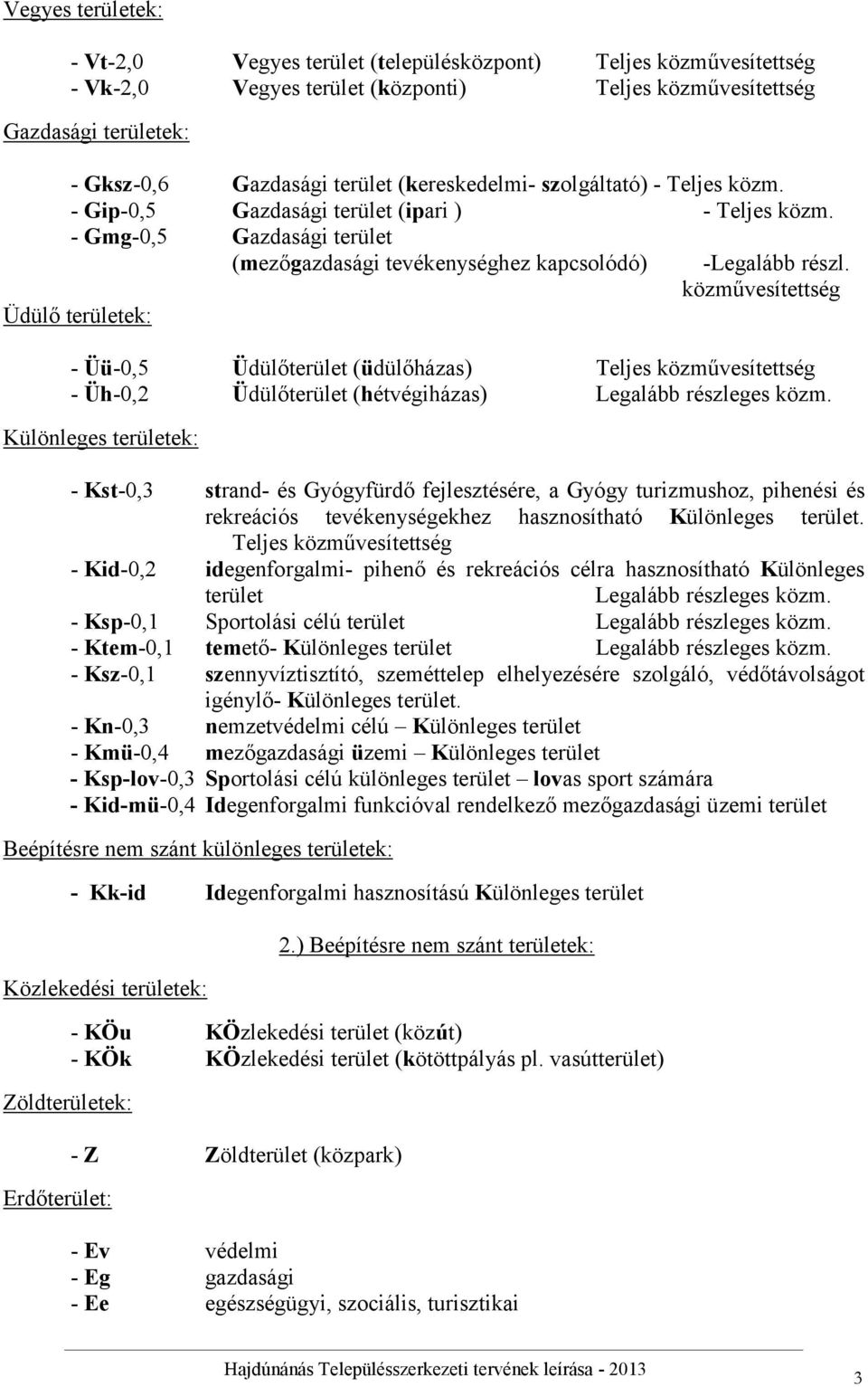 közművesítettség - Üü-0,5 Üdülőterület (üdülőházas) eljes közművesítettség - Üh-0,2 Üdülőterület (hétvégiházas) Legalább részleges közm.