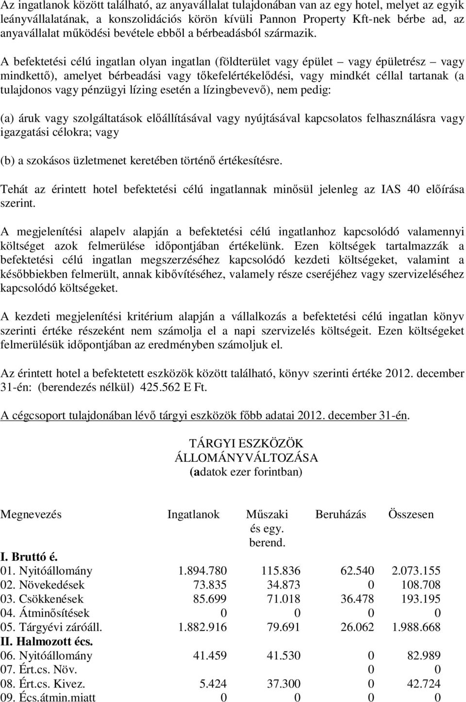 A befektetési célú ingatlan olyan ingatlan (földterület vagy épület vagy épületrész vagy mindkettı), amelyet bérbeadási vagy tıkefelértékelıdési, vagy mindkét céllal tartanak (a tulajdonos vagy