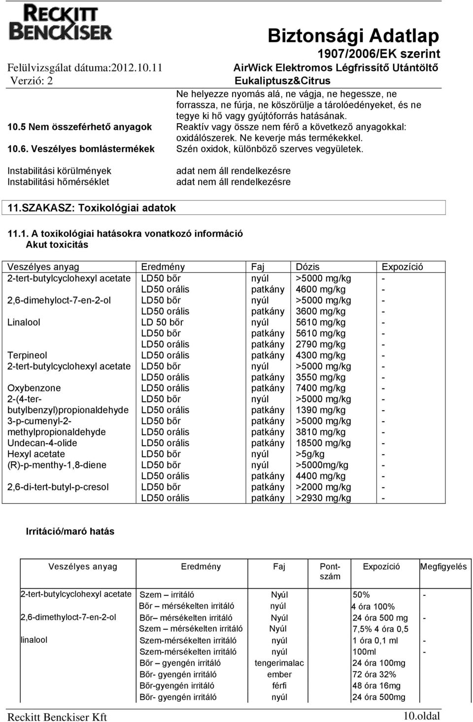 Instabilitási körülmények Instabilitási hőmérséklet 11