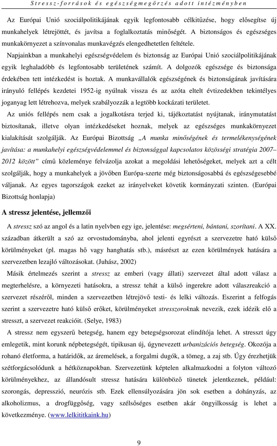 Napjainkban a munkahelyi egészségvédelem és biztonság az Európai Unió szociálpolitikájának egyik leghaladóbb és legfontosabb területének számít.