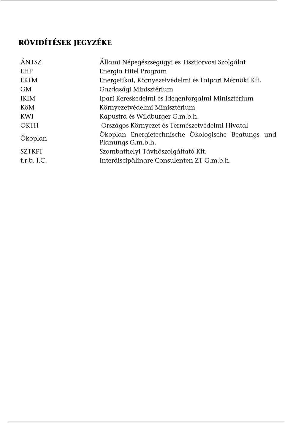 GM Gazdasági Minisztérium IKIM Ipari Kereskedelmi és Idegenforgalmi Minisztérium KöM Környezetvédelmi Minisztérium KWI Kapustra és