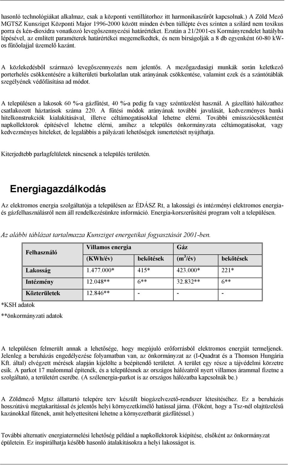 Ezután a 21/2001-es Kormányrendelet hatályba lépésével, az említett paraméterek határértékei megemelkedtek, és nem bírságolják a 8 db egyenként 60-80 kwos fűtőolajjal üzemelő kazánt.