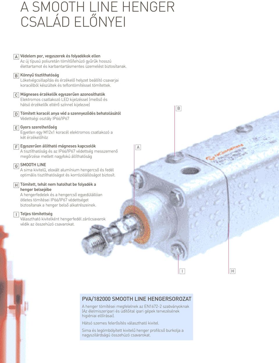 C Mágneses érzékelők egyszerűen azonosíthatók Elektromos csatlakozó LED kijelzéssel (mellső és hátsó érzékelők eltérő színnel kijelezve) D Tömített koracél anya véd a szennyeződés behatolásától