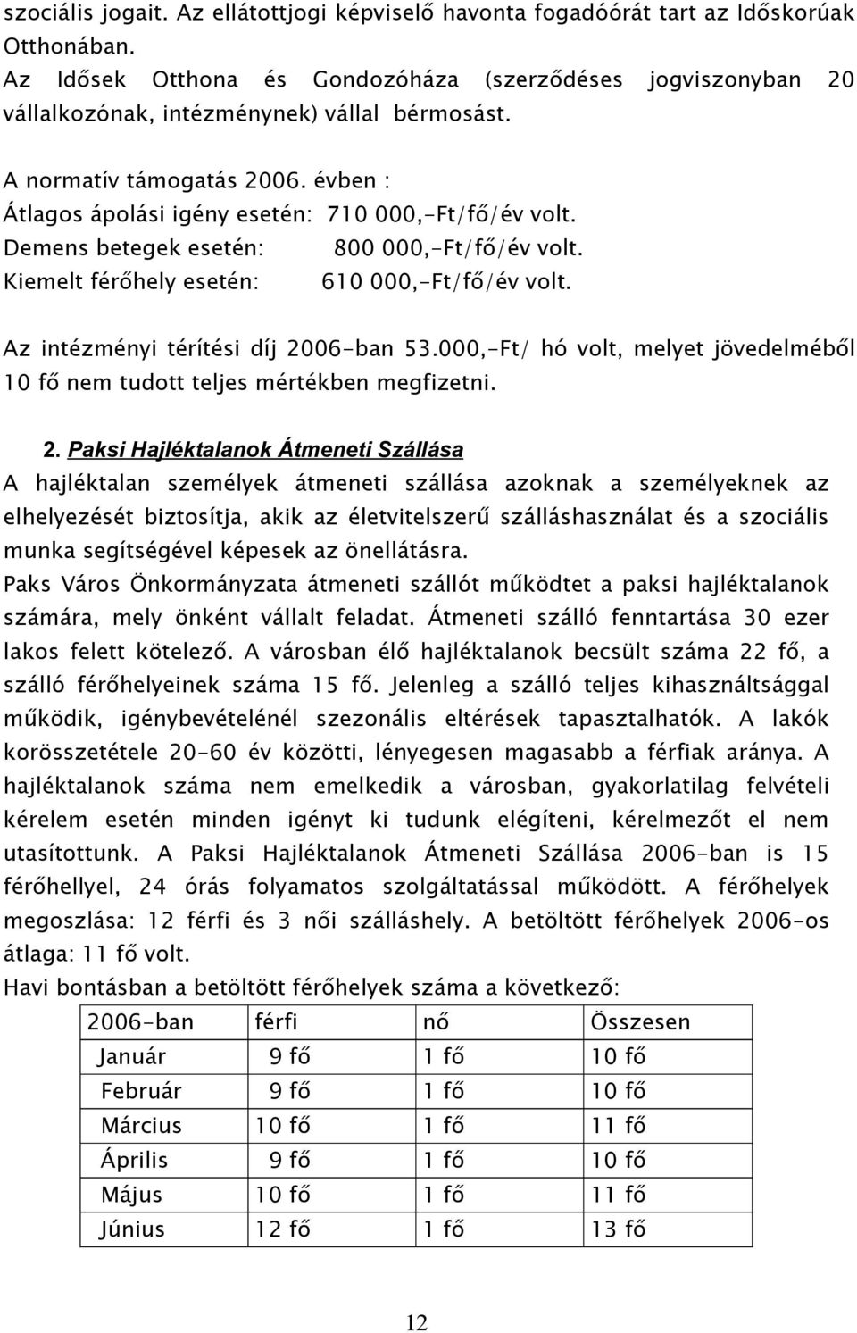 Demens betegek esetén: 800 000,-Ft/fő/év volt. Kiemelt férőhely esetén: 610 000,-Ft/fő/év volt. Az intézményi térítési díj 2006-ban 53.