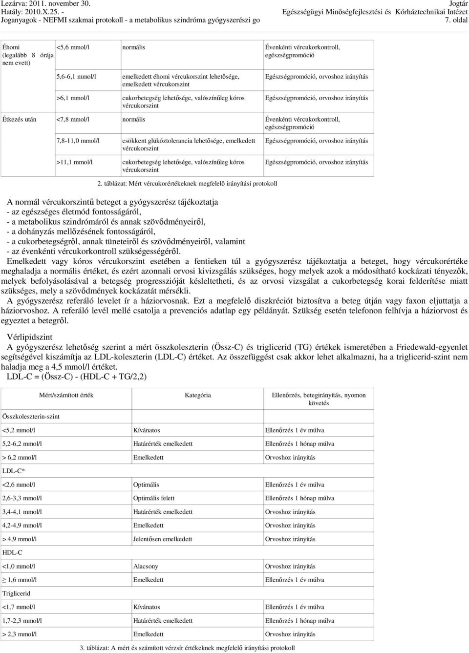 vércukorkontroll, egészségpromóció 7,8-11,0 mmol/l csökkent glükóztolerancia lehetősége, emelkedett vércukorszint >11,1 mmol/l cukorbetegség lehetősége, valószínűleg kóros vércukorszint