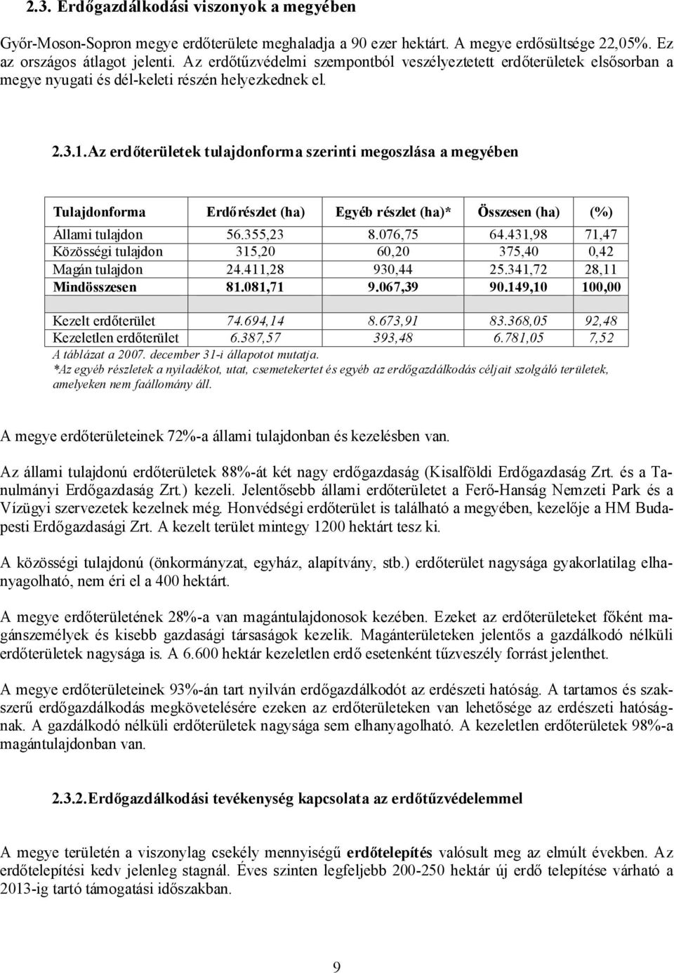 Az erdőterületek tulajdonforma szerinti megoszlása a megyében Tulajdonforma Erdőrészlet (ha) Egyéb részlet (ha)* Összesen (ha) (%) Állami tulajdon 56.355,23 8.076,75 64.