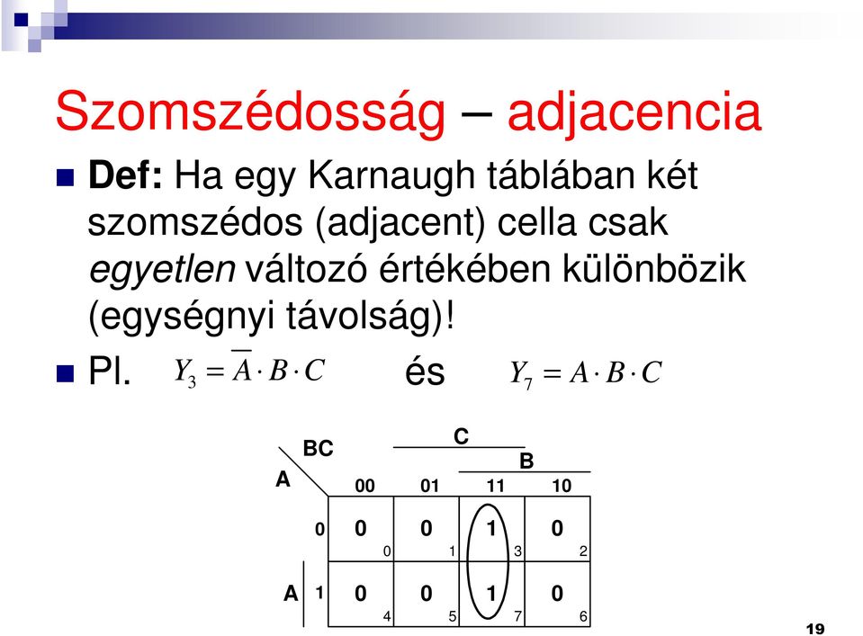 egyetlen változó értékében különbözik (egységnyi