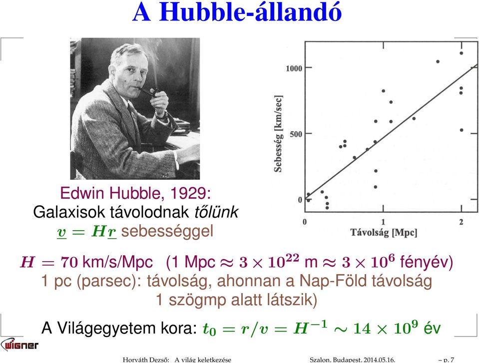 sebességgel H = 70 km/s/mpc (1 Mpc 3 10 22 m 3 10 6 fényév) 1 pc (parsec):