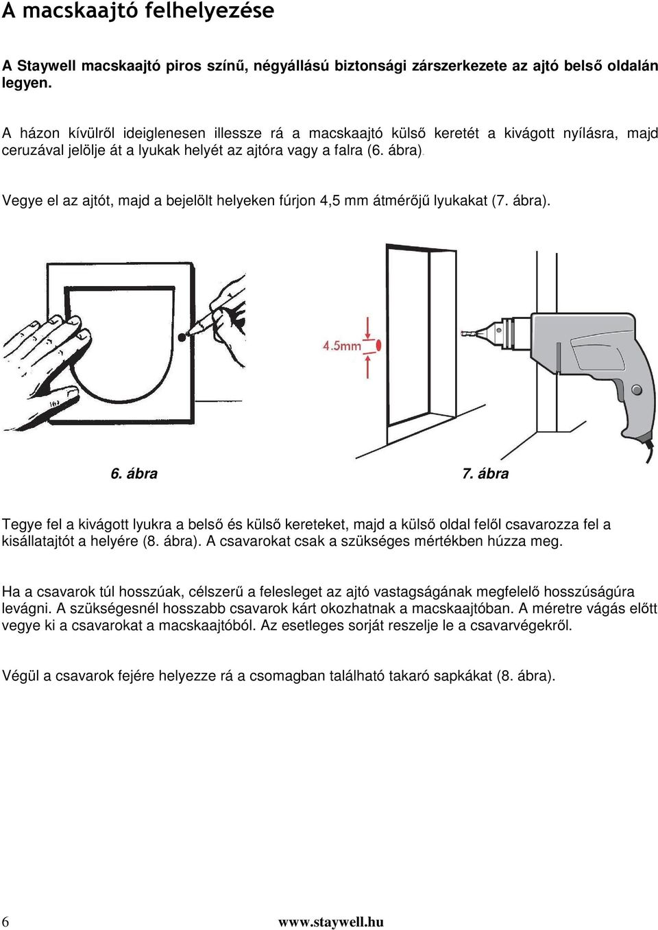 ábra) WT Vegye el az ajtót, majd a bejelölt helyeken fúrjon 4,5 mm átmérőjű lyukakat (7. ábra). 6. ábra 7.