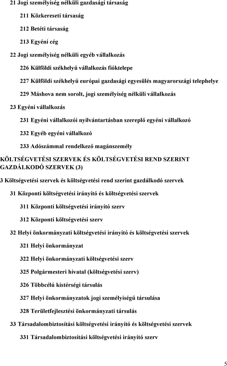 szereplő egyéni vállalkozó 232 Egyéb egyéni vállalkozó 233 Adószámmal rendelkező magánszemély KÖLTSÉGVETÉSI SZERVEK ÉS KÖLTSÉGVETÉSI REND SZERINT GAZDÁLKODÓ SZERVEK (3) 3 Költségvetési szervek és