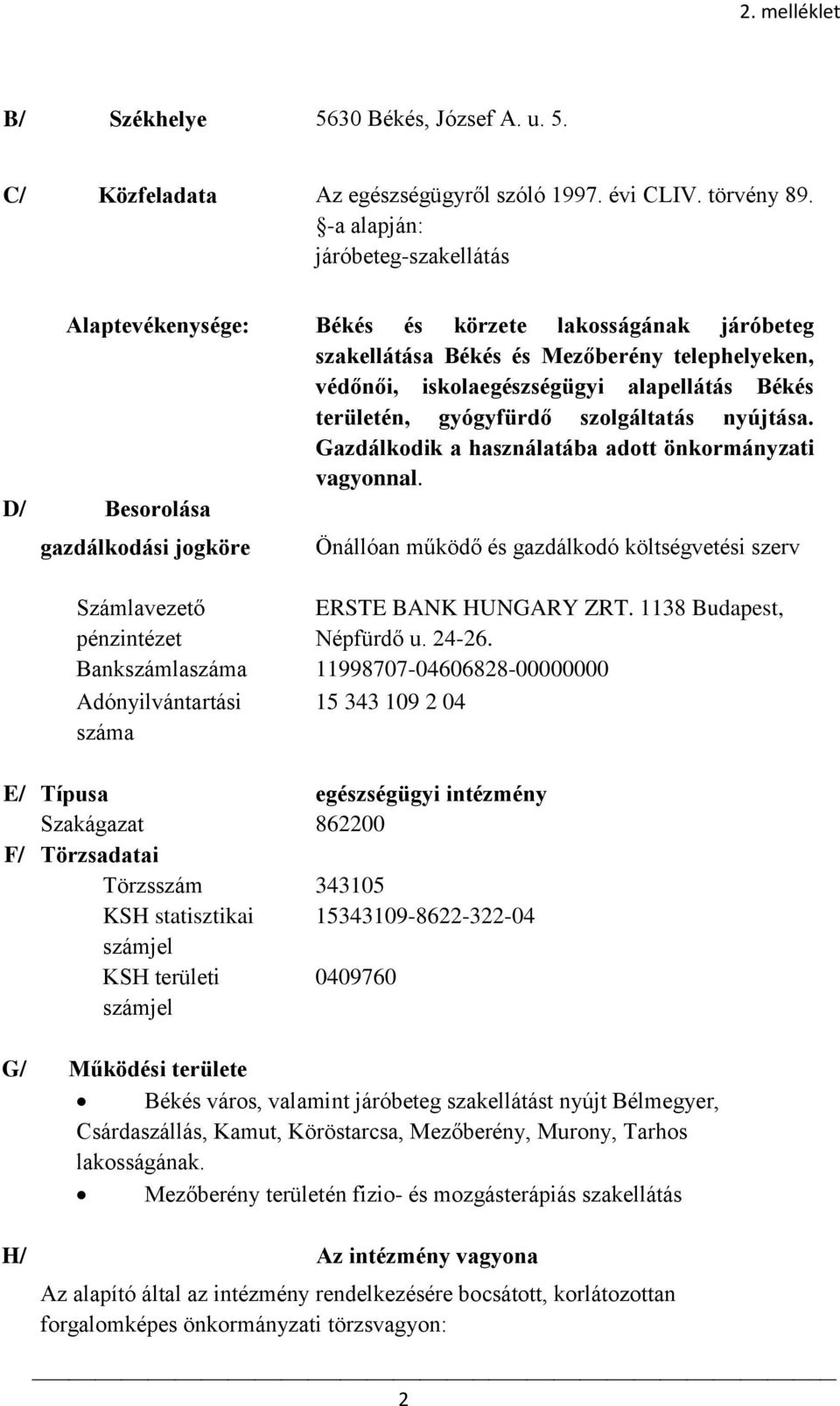 gyógyfürdő szolgáltatás nyújtása. Gazdálkodik a használatába adott önkormányzati vagyonnal.