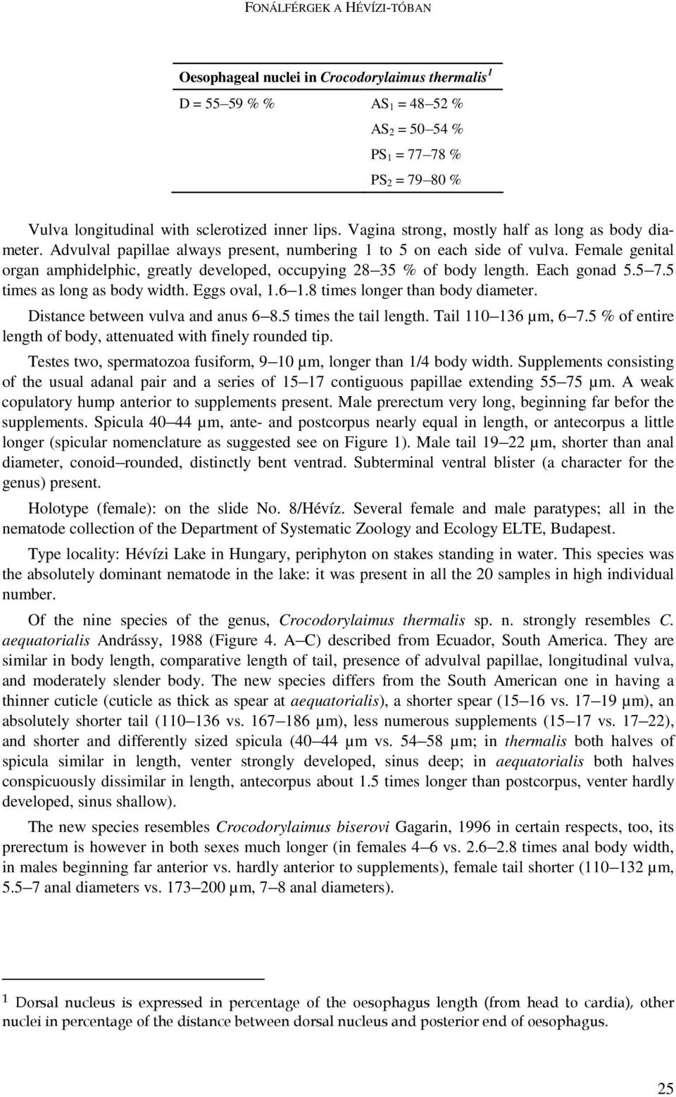 Female genital organ amphidelphic, greatly developed, occupying 28 35 % of body length. Each gonad 5.5 7.5 times as long as body width. Eggs oval, 1.6 1.8 times longer than body diameter.