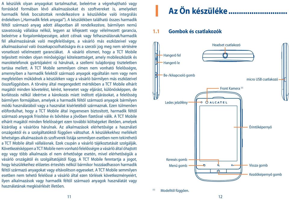 A készülékben található összes harmadik féltől származó anyag adott állapotban áll rendelkezésre, bármilyen nemű szavatosság vállalása nélkül, legyen az kifejezett vagy vélelmezett garancia,