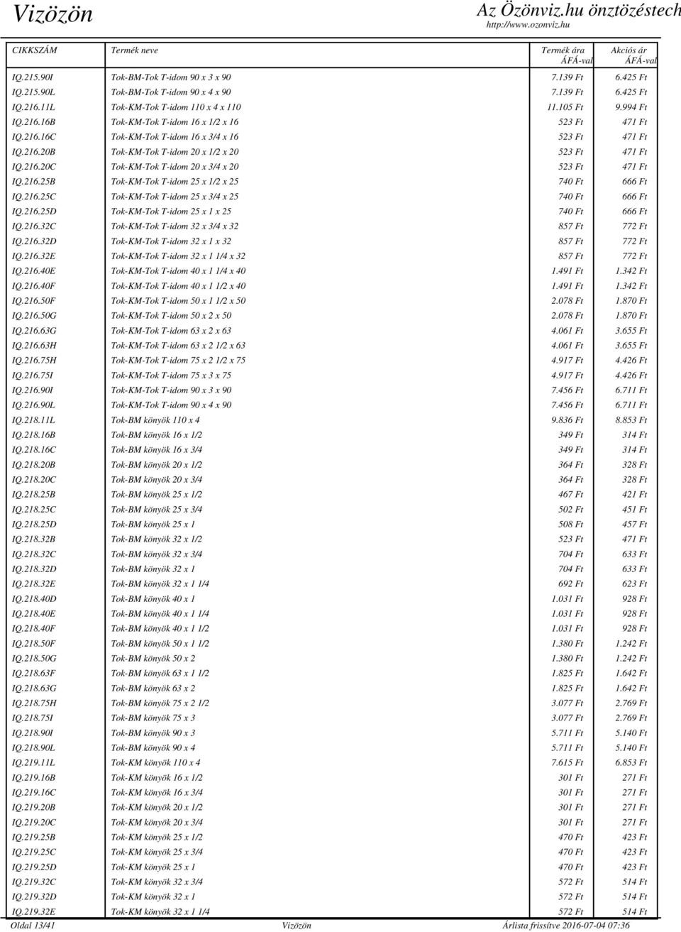 216.25C Tok-KM-Tok T-idom 25 x 3/4 x 25 740 Ft 666 Ft IQ.216.25D Tok-KM-Tok T-idom 25 x 1 x 25 740 Ft 666 Ft IQ.216.32C Tok-KM-Tok T-idom 32 x 3/4 x 32 857 Ft 772 Ft IQ.216.32D Tok-KM-Tok T-idom 32 x 1 x 32 857 Ft 772 Ft IQ.