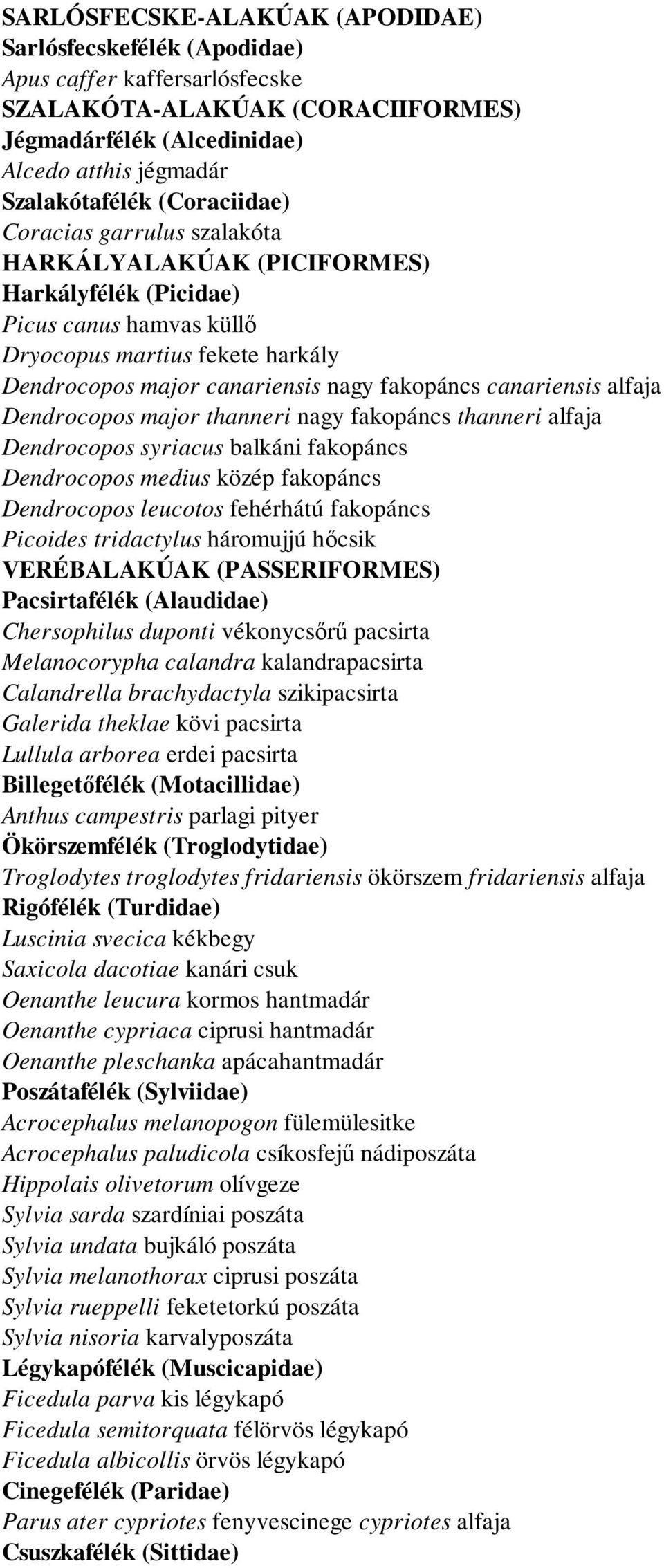 canariensis alfaja Dendrocopos major thanneri nagy fakopáncs thanneri alfaja Dendrocopos syriacus balkáni fakopáncs Dendrocopos medius közép fakopáncs Dendrocopos leucotos fehérhátú fakopáncs