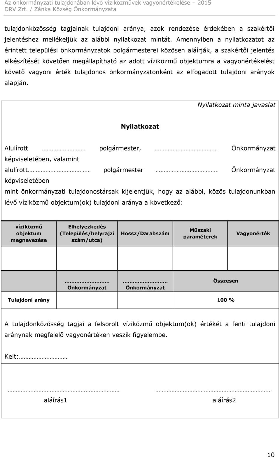 vagyonértékelést követő vagyoni érték tulajdonos önkormányzatonként az elfogadott tulajdoni arányok alapján.