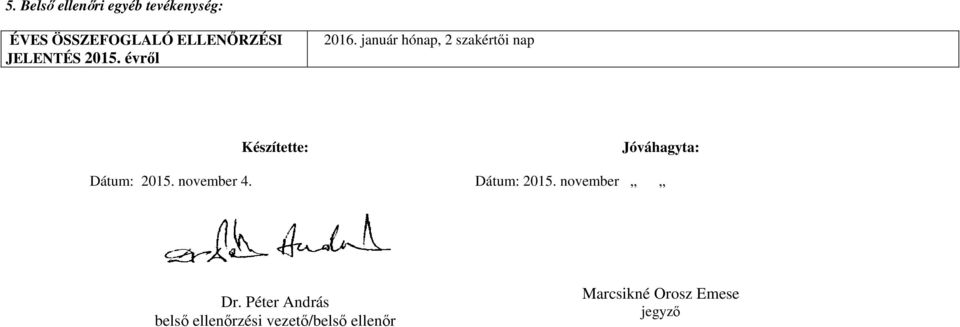 január hónap, 2 szakértői nap Készítette: Jóváhagyta: Dátum: 2015.
