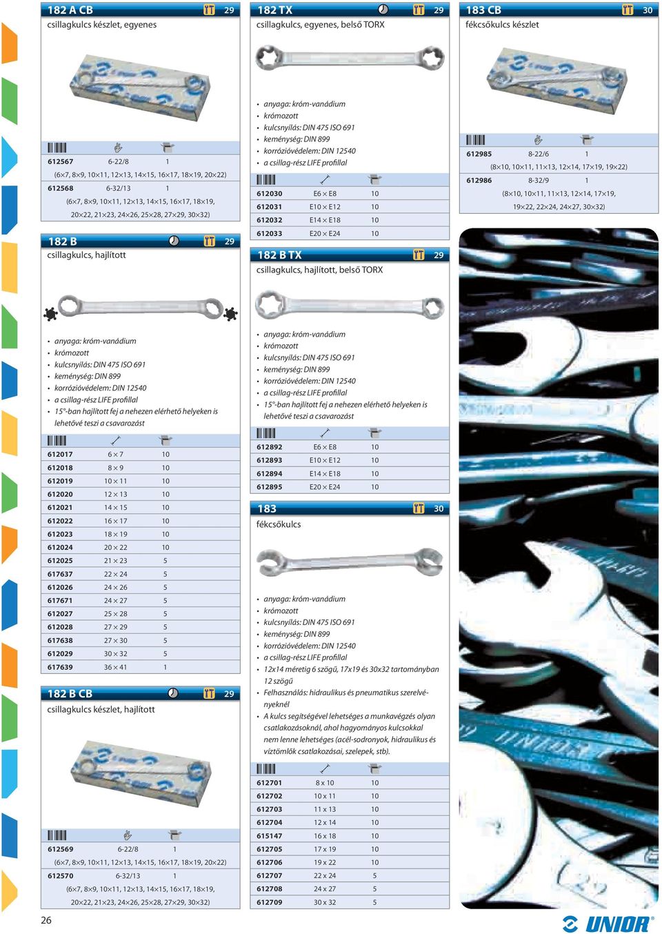 profillal 612030 E6 E8 10 612031 E10 E12 10 612032 E14 E18 10 612033 E20 E24 10 182 B TX 29 csillagkulcs, hajlított, belső TORX 612985 8-22/6 1 (8 10, 10 11, 11 13, 12 14, 17 19, 19 22) 612986 8-32/9