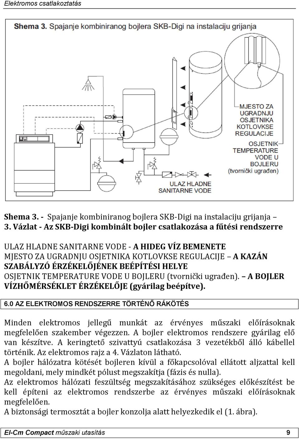 ÉRZÉKELŐJÉNEK BEÉPÍTÉSI HELYE OSJETNIK TEMPERATURE VODE U BOJLERU (tvornički ugrađen). A BOJLER VÍZHŐMÉRSÉKLET ÉRZÉKELŐJE (gyárilag beépítve). 6.