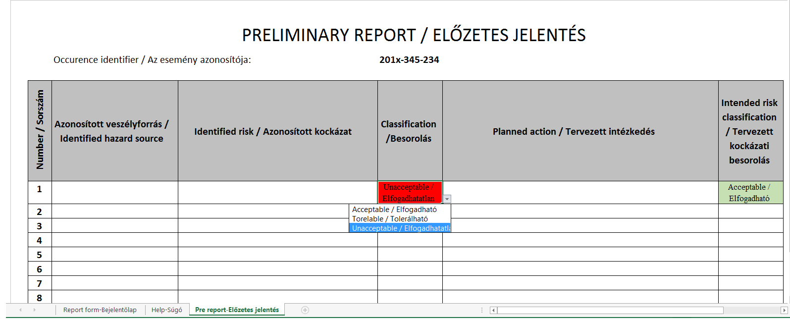 Bejelentő felület alkalmazása- Előzetes