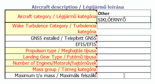 a légijármű kategória területen amennyiben a bejelentés pl.