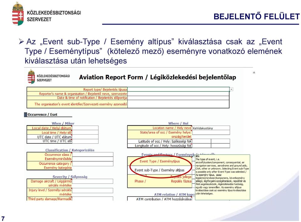 Eseménytípus (kötelező mező) eseményre