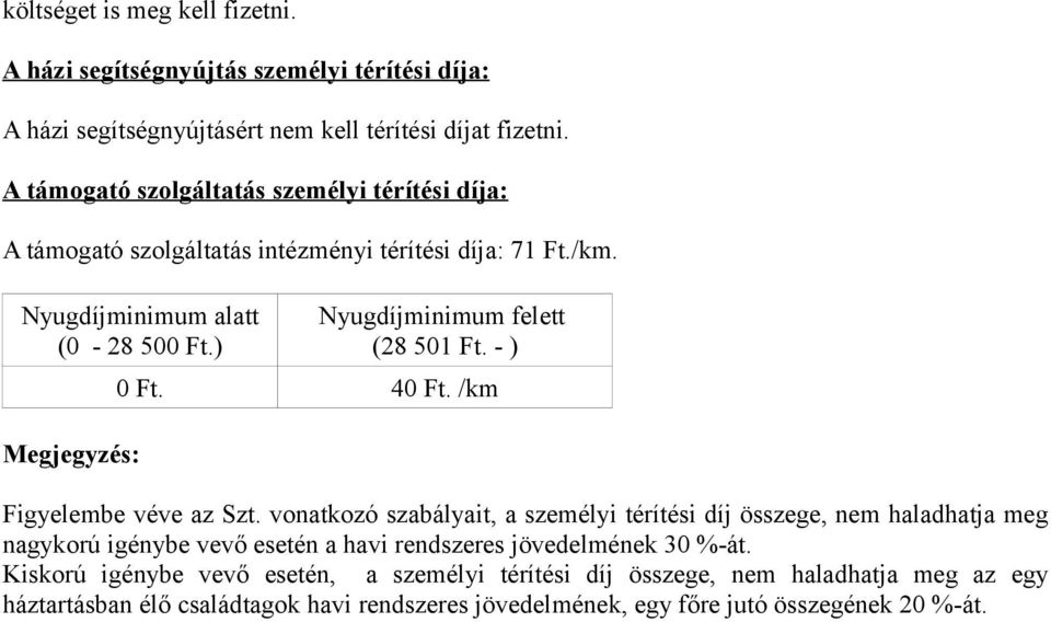 ) Megjegyzés: Nyugdíjminimum felett (28 501 Ft. - ) 0 Ft. 40 Ft. /km Figyelembe véve az Szt.