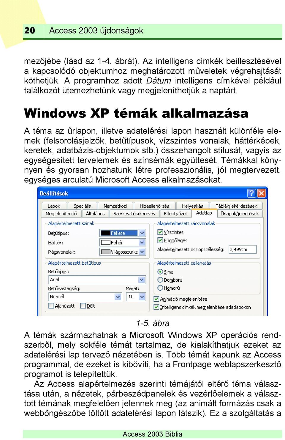 Windows XP témák alkalmazása A téma az űrlapon, illetve adatelérési lapon használt különféle elemek (felsorolásjelzők, betűtípusok, vízszintes vonalak, háttérképek, keretek, adatbázis-objektumok stb.