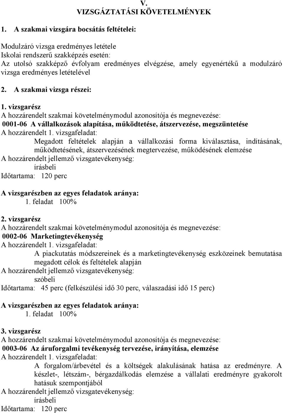 eredményes letételével 2. A szakmai vizsga részei: 1.