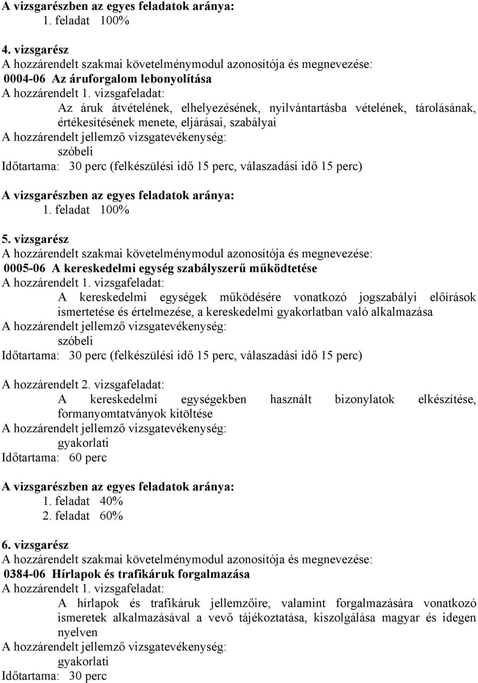 válaszadási idő 15 perc) A vizsgarészben az egyes feladatok aránya: 1. feladat 100% 5.