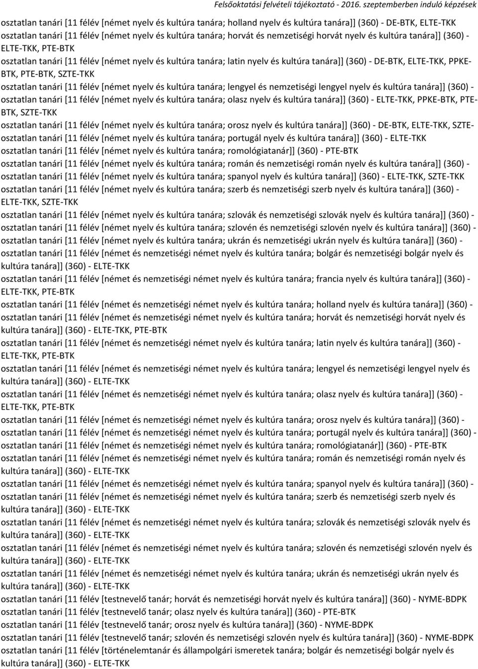 SZTE-TKK osztatlan tanári [11 félév [német nyelv és kultúra tanára; lengyel és nemzetiségi lengyel nyelv és kultúra tanára]] (360) - osztatlan tanári [11 félév [német nyelv és kultúra tanára; olasz