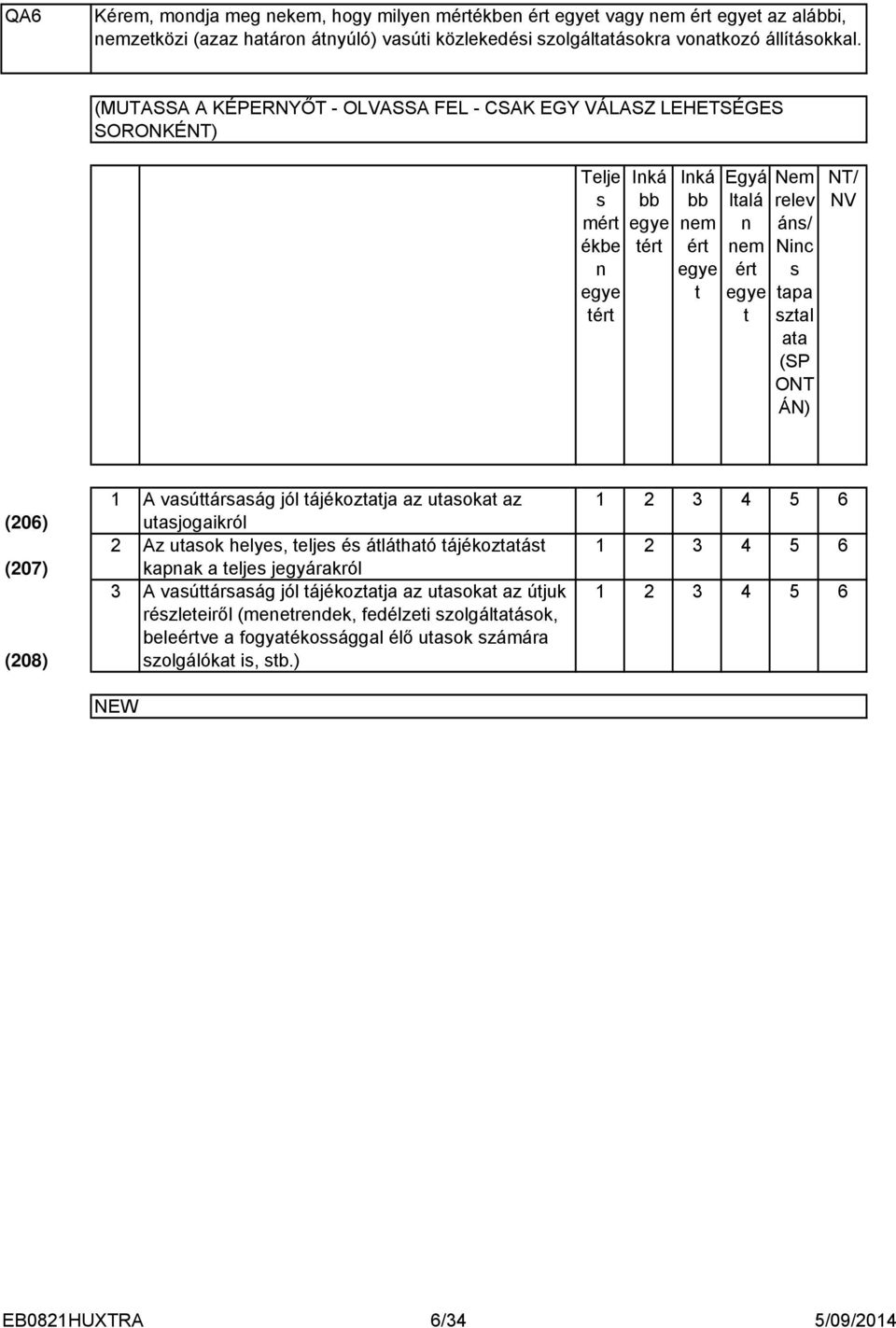 tapa sztal ata (SP ONT ÁN) NT/ NV (06) (07) (08) A vasúttársaság jól tájékoztatja az utasokat az 5 6 utasjogaikról Az utasok helyes, teljes és átlátható tájékoztatást 5 6 kapnak a teljes