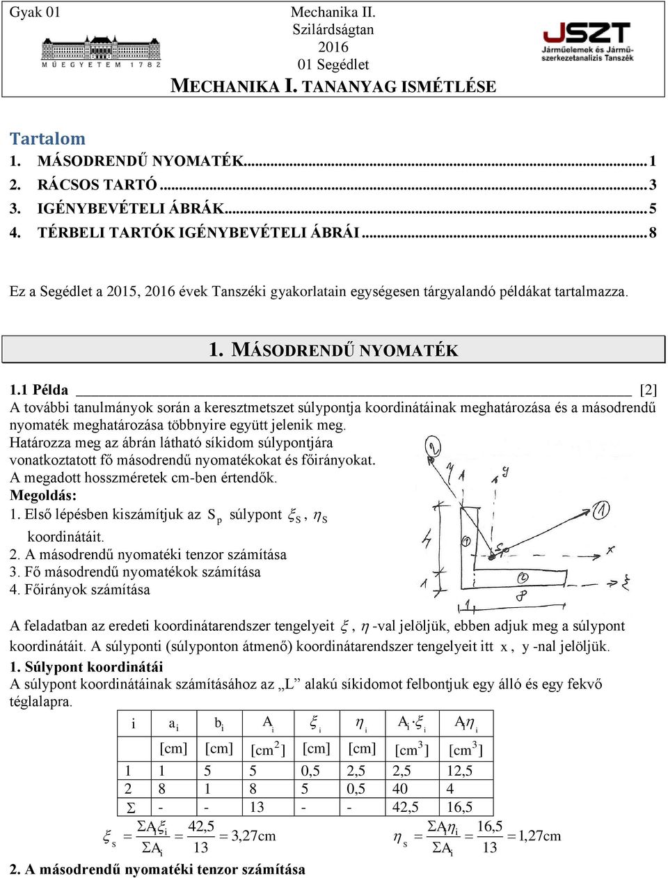 1 Példa [] tovább tanulmánok során a keresztmetszet súlpontja koordnátának meghatározása és a másodrendű nomaték meghatározása többnre egütt jelenk meg.