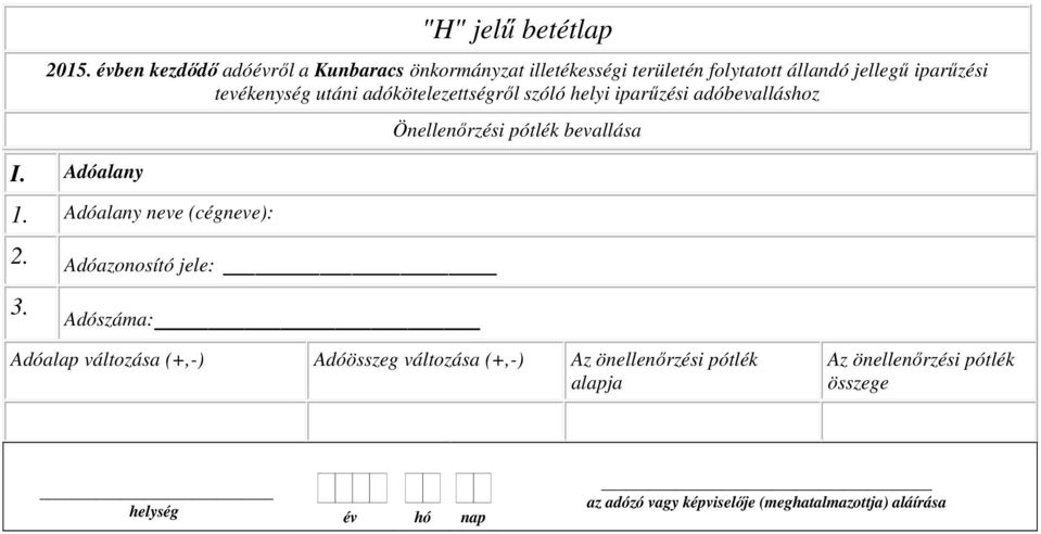 Adóazonosító jele: Önellenőrzési pótlék bevallása 3.