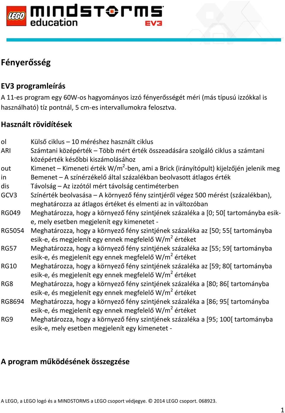 érték W/m 2 - ben, ami a Brick (irányítópult) kijelzőjén jelenik meg in Bemenet A színérzékelő által százalékban beolvasott átlagos érték dis Távolság Az izzótól mért távolság centiméterben GCV3