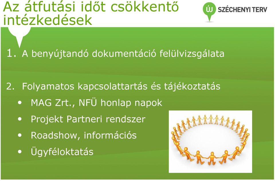 Folyamatos kapcsolattartás és tájékoztatás MAG Zrt.