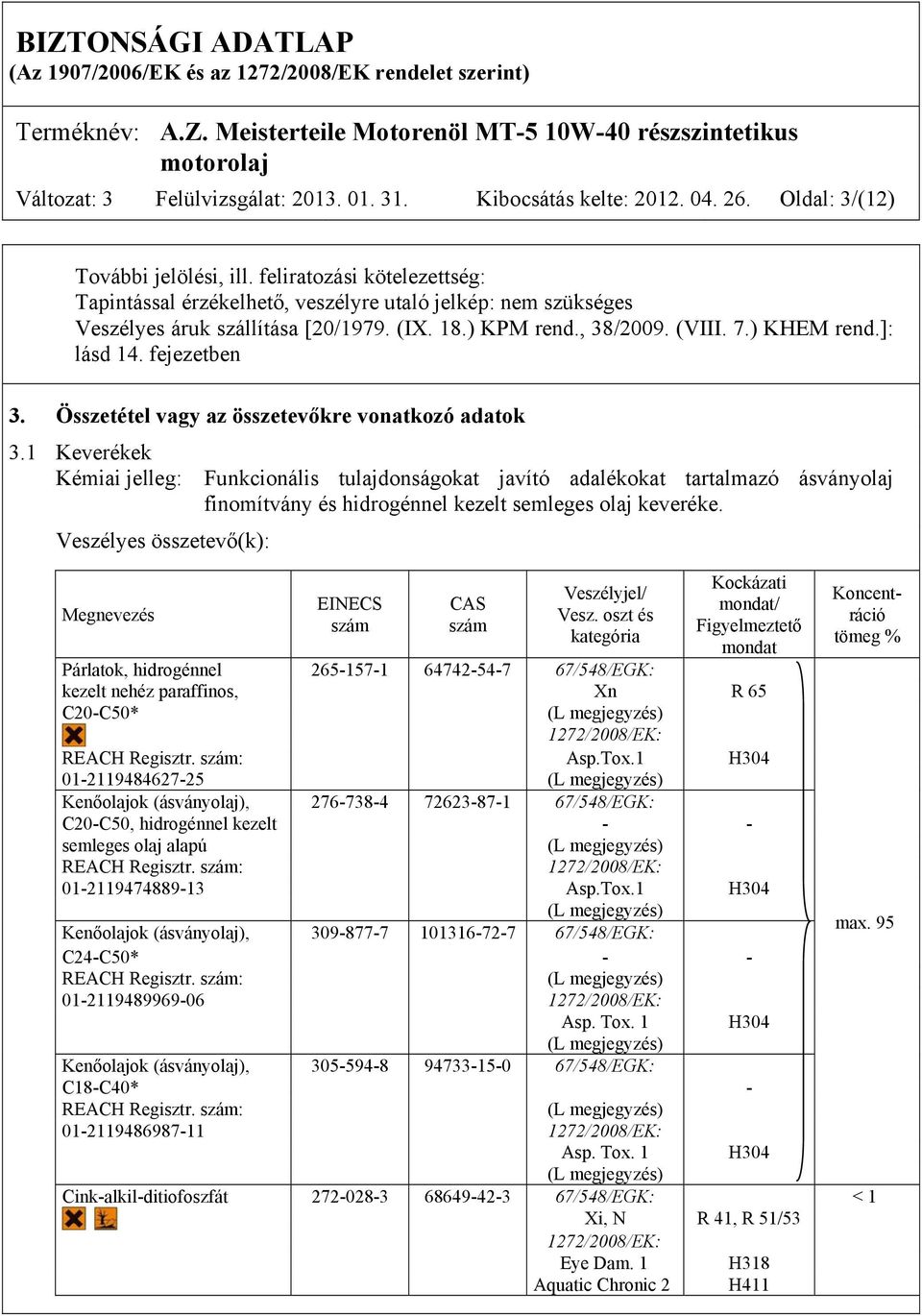 fejezetben 3. Összetétel vagy az összetevőkre vonatkozó adatok 3.