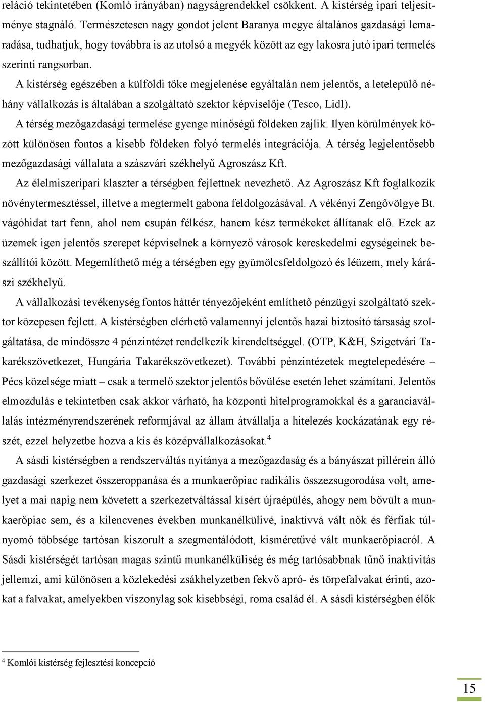 A kistérség egészében a külföldi tőke megjelenése egyáltalán nem jelentős, a letelepülő néhány vállalkozás is általában a szolgáltató szektor képviselője (Tesco, Lidl).