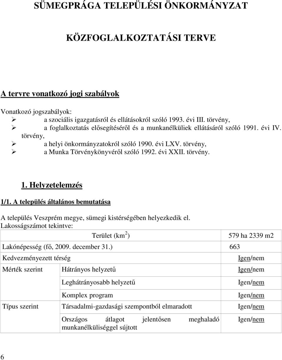 évi XXII. törvény. 1. Helyzetelemzés 1/1. A település általános bemutatása A település Veszprém megye, sümegi kistérségében helyezkedik el.