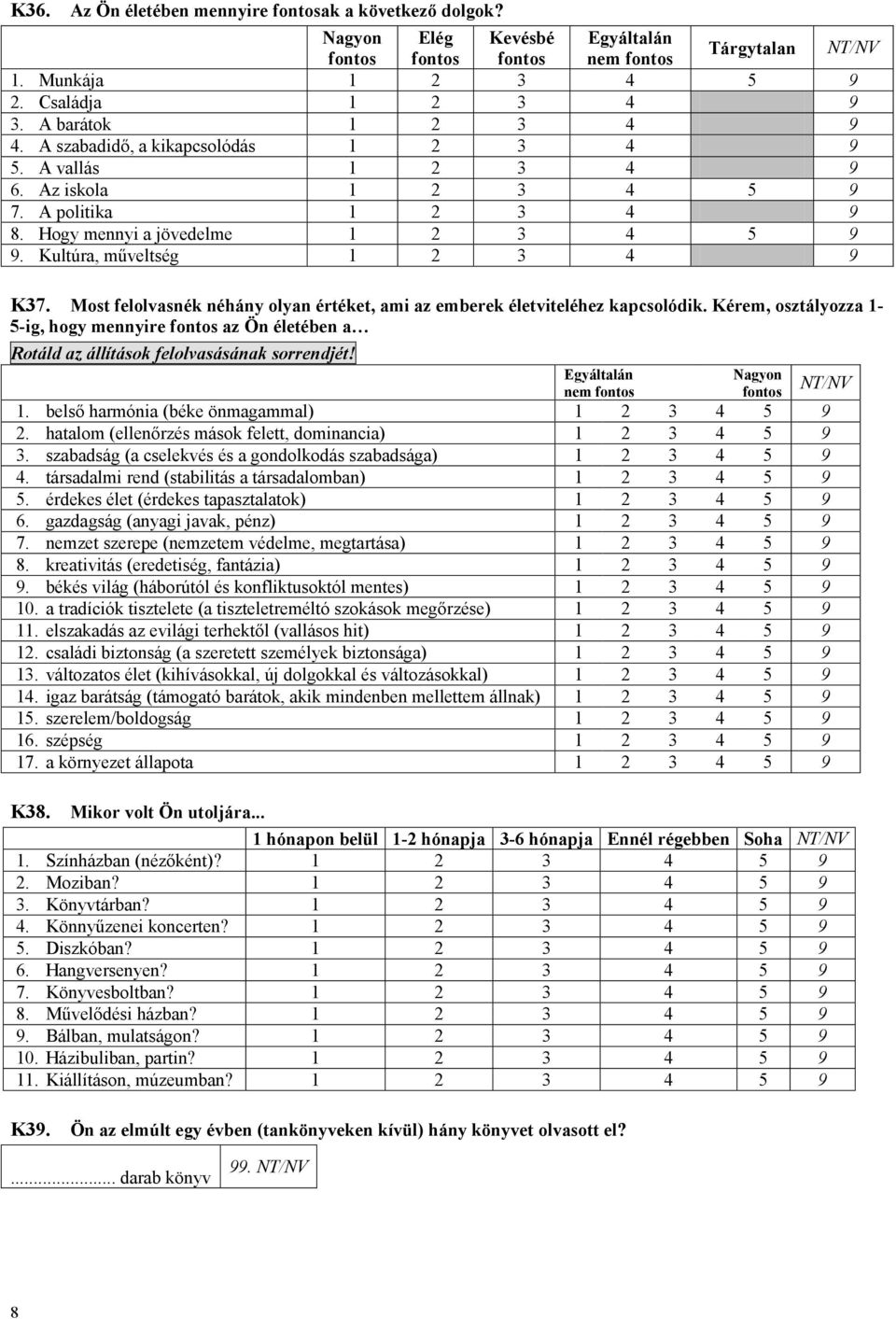 Most felolvasnék néhány olyan értéket, ami az emberek életviteléhez kapcsolódik. Kérem, osztályozza 1-5-ig, hogy mennyire fontos az Ön életében a Rotáld az állítások felolvasásának sorrendjét!