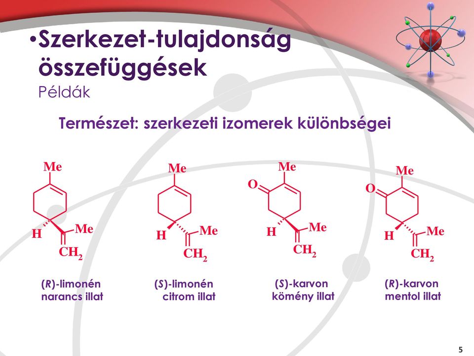 CH 2 Me H CH 2 Me H CH 2 Me (R)-limonén narancs illat